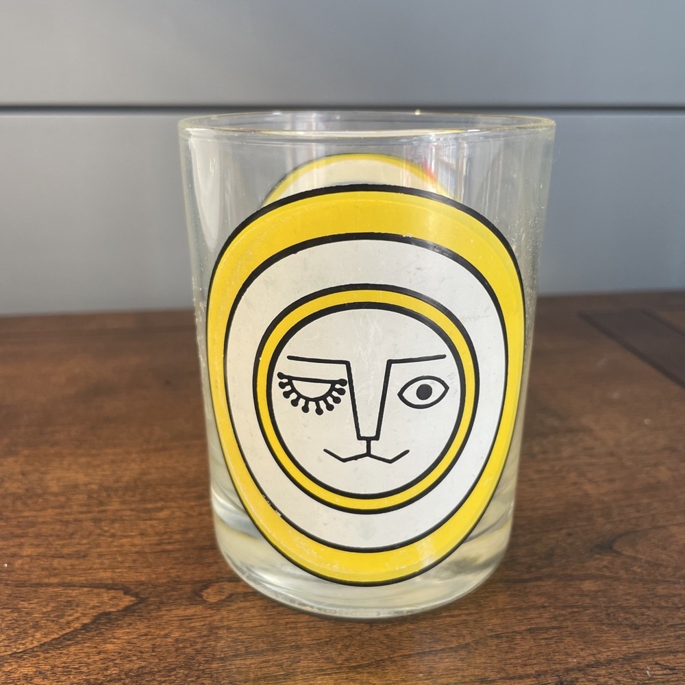 1 Vtg Winking Eye Sun Lion MCM Glass tumbler, Sigma Taste Setter Collection Rare